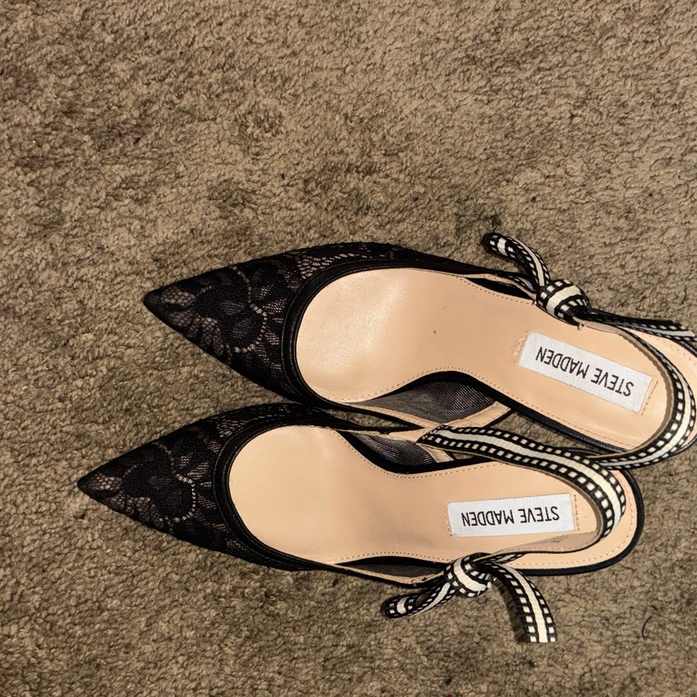 Steve Madden Black Lace Heels with Bow Accent